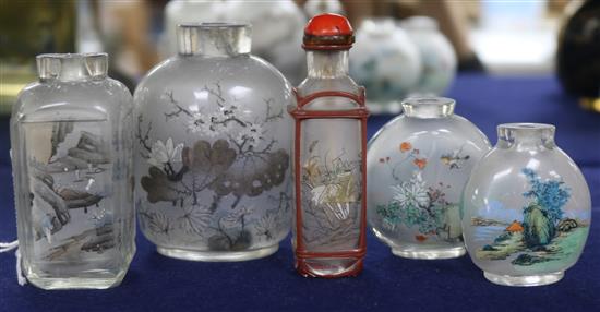 A collection of five Chinese interior-painted glass snuff bottles